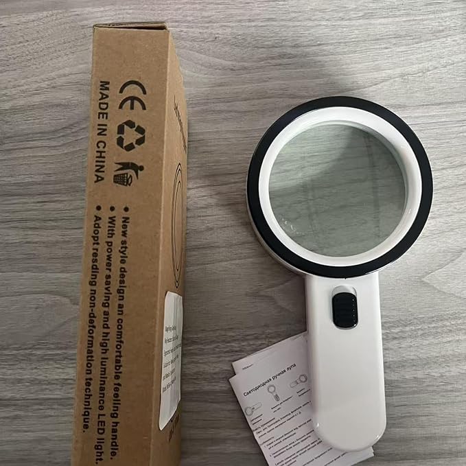 Magnifying Glass with 12 LED Lights, Double Glass Lens Handheld Illuminated Magnifier Reading Magnifying Glass with for Macular Degeneration Seniors Reading Inspection Coins Jewelry
