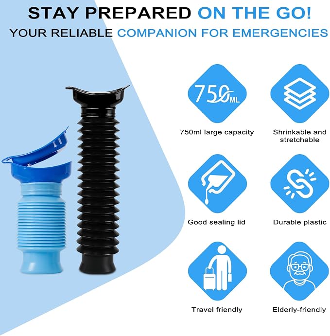Pee Bottles for Men,Portable Urinal for Men,Collapsible Urine Bottle 750ML | Car Urinals for Men and Women,Emergency Urinal Bottle Shrinkable Pocket Toilet for Travel,Camping,Traffic Jam,Road Trips