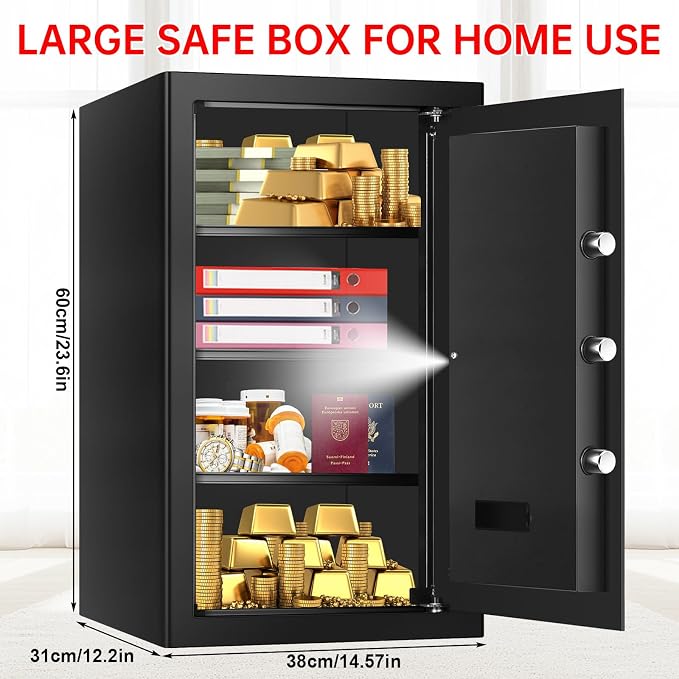 5.2 Cub Large Home Safes Fireproof Waterproof, Anti-theft Fire Safe with Programmable Keypad, Spare Keys and 3 Removable Shelves, Digital Home Security Safe Box for Home Document Money Valuables