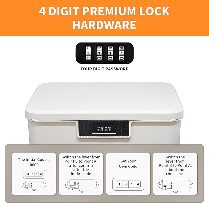 Saim Combination Lockable Storage Box, 4.2 Gallon Heavy-Duty Plastic Storage Container Bin for Office, Home, Dorm Organizer for Documents, Valuables & Supplies, Item Organizer 16 Liter (White)