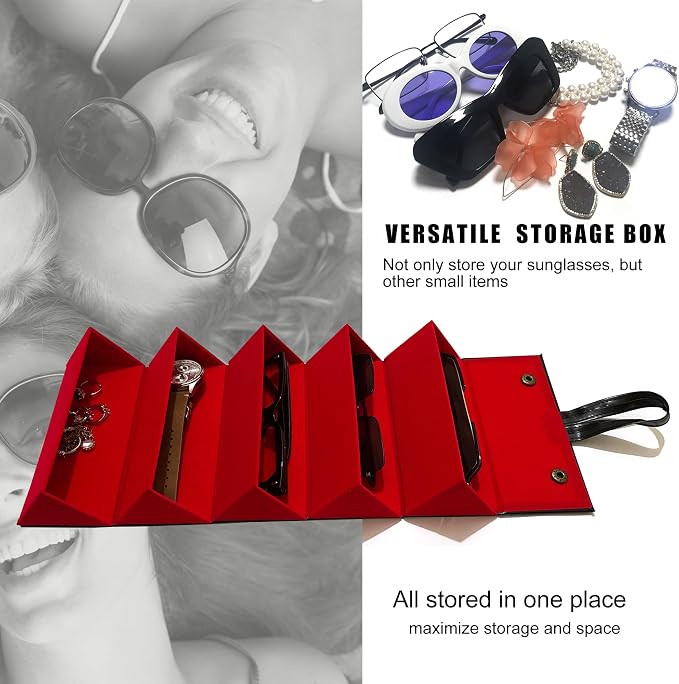 Longjet Sunglasses Organizer Travel Glasses Case 5 Slots Multiple Pairs Eyeglasses Storage Box Hanging Eyewear Holder