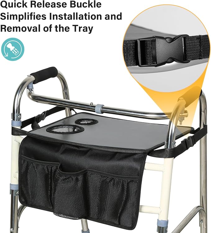 Walker Tray for Folding Walker, Trays for Walkers for Seniors Detachable with Cup Holder,Walker Trays for Rolling Folding Walker,Walker Accessories for Elderly