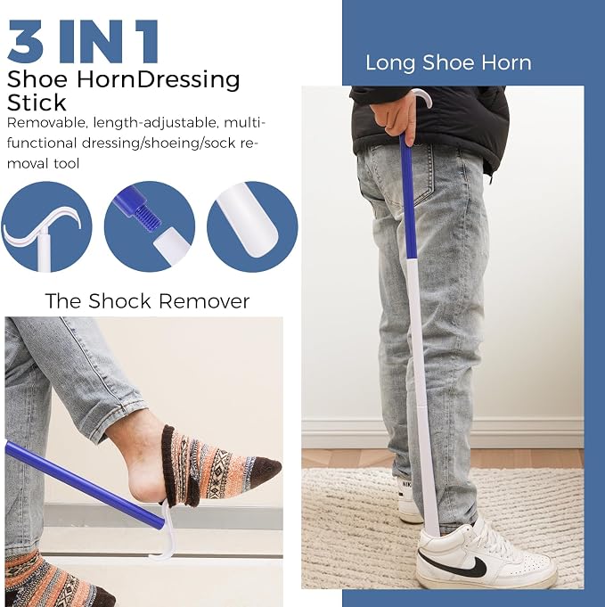 6 PC Hip Replacement Recovery Kit for Elderly and Knee Back Surgery Patients with Grabber, Sock Aid, Leg Lifter, Shoe Puller, Back Scratcher, Bath Sponge, Essential Tools for Recovery After Surgery