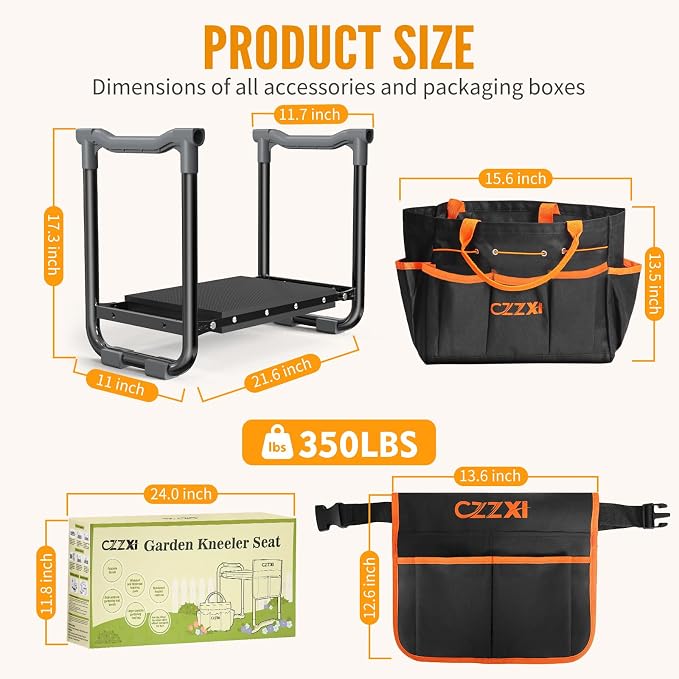 CZZXI Garden Kneeler and Seat, Wider and Thicker Kneeling Pad | Heavy Duty Gardening Stool with Gardening Tool Pouch and Bag, Garden Bench/Chair Gifts for Women, Seniors