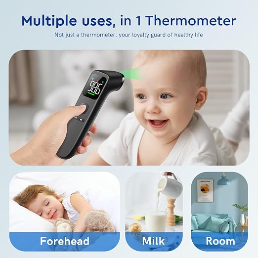 Viproud Touchless Thermometer for Kids and Adults, 1-Second Reading, Black | Large LED Screen, Fever Indicator, Mute Mode, Memory Recall, Dule Mode Forehead/Object, for All Ages