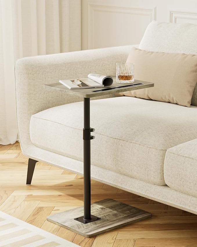 Masupu Sofa Arm Tray Table - 360° Swivel Height Adjustable End Table, Small Snack Side Table for Couch, C Shaped Table for Bed, Chair or TV Tray Table(Greige)