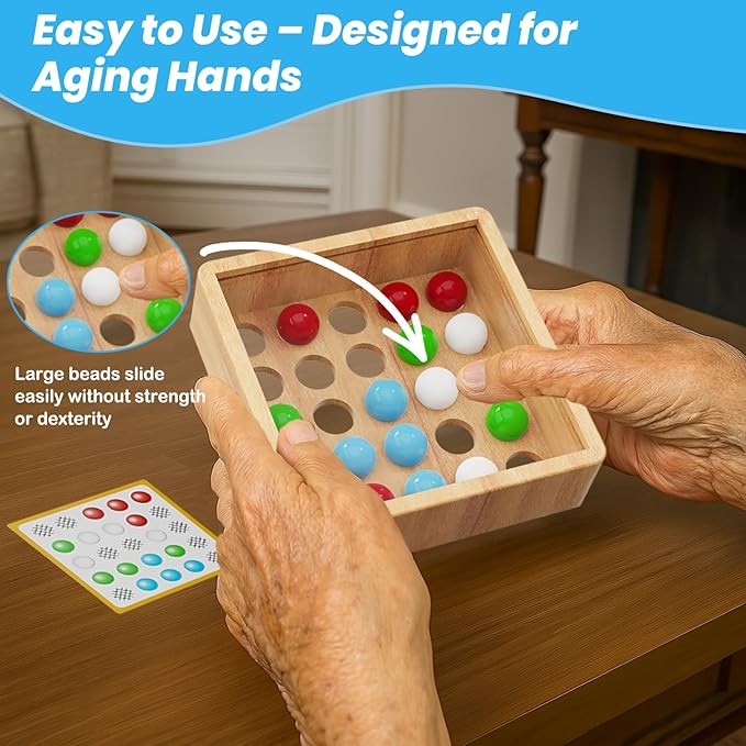 Dementia Activities for Seniors — Alzheimer’s Cognitive Bead Puzzle, Memory Game with 20 Challenge Cards, Hand-Eye Coordination Therapy, Sensory Brain Games, Gift for Elderly & Dementia Patients