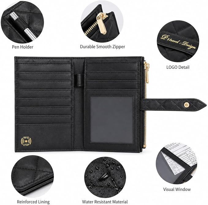 Passport Holder for Travel,Leather Passport Wallet,Travel Document Organizer with AirTag Slot,RFID Blocking With Credit Cards Case,Zippered Coins Pocket and Cash Slot for Women Men