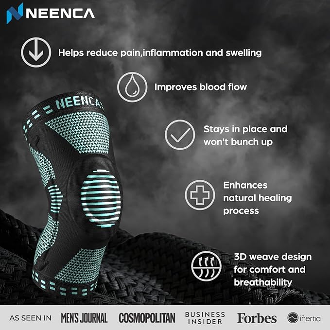NEENCA Professional Knee Brace for Pain Relief, Medical Knee Support with Patella Pad & Side Stabilizers, Compression Knee Sleeve for Meniscus Tear, ACL, Joint Pain, Runner, Workout (Emerald, Medium)