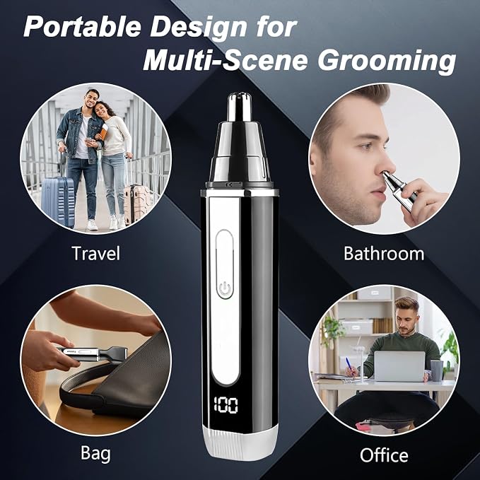 Ear and Nose Hair Trimmer for Men: 2026 New Rechargeable 4-in-1 Ear, Nose, Eyebrow & Beard Trimmers 8500 RPM, LED Indicator & Waterproof Dual Edge Blades (Black)