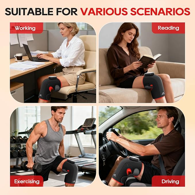 Morfone Red Light Therapy Device for Knee,3 Vibration Modes and 4 Heating Levels,5000mAh Wireless Rechargeable, 660nm and 850nm Infrared Red Light Therapy for Knee Pain Relief,Gifts for Women Men