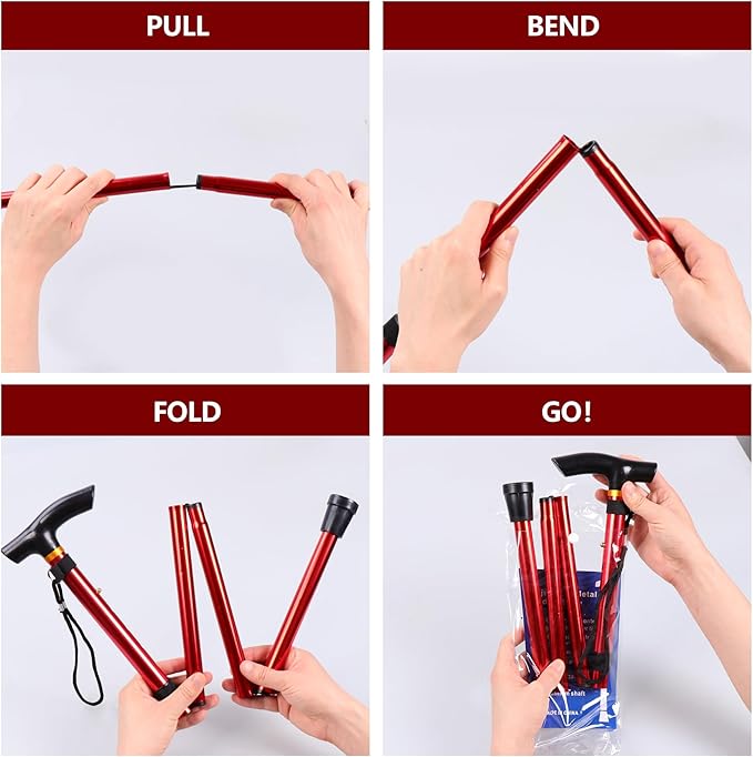 Walking Cane, Folding Cane for Man & Women, Portable Lightweight | 5-Level Adjustable Height, Collapsible Cane for Seniors Balancing Mobility Aid