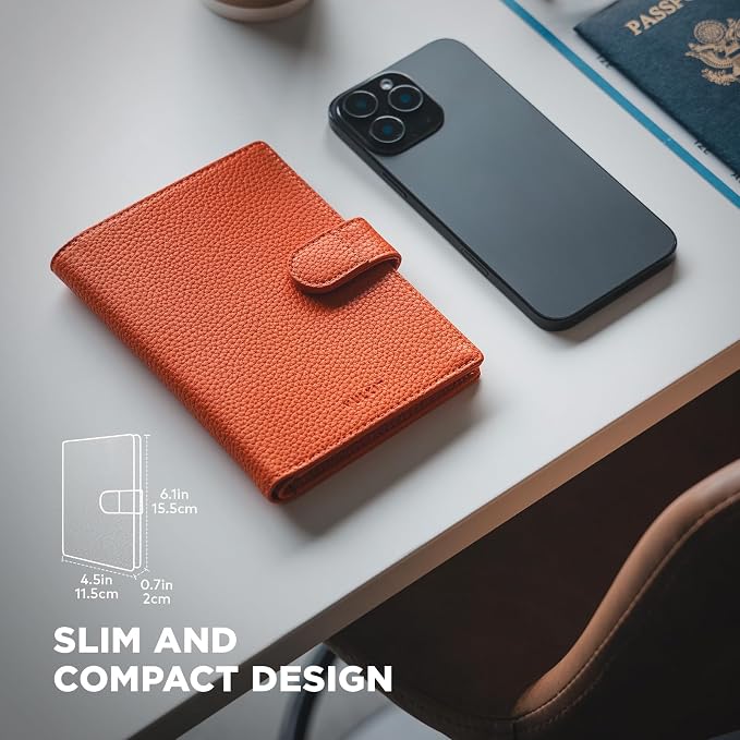 VULKIT Dual Leather Passport Wallet with Airtag Holder Slim Double Passport Holder RFID Blocking Passport Travel Wallet for Women or Men