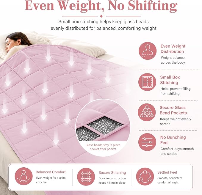 L'AGRATY Weighted Blanket Queen Size（22lbs, 60"x80", Pink） Cooling Heavy Blanket Microfiber for Adults Breathable Big Weighted Throw Blanket for Summer Fall Winter