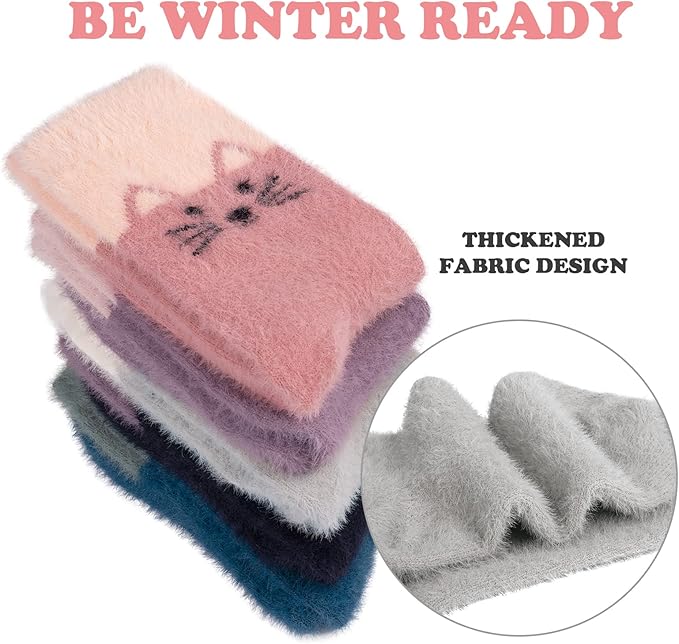 SISOSOCK Fuzzy Socks for Women Cute Cat Paw 5 Pairs Winter Fluffy Cozy Plush Slipper Socks With Gift Box for Women Girls Gifts