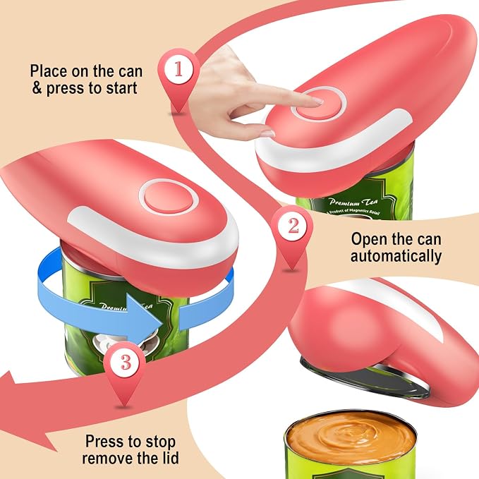 Electric Can Opener, One Touch Battery Operated Automatic Can Opener with Smooth Edge, Hands Free Can Opener for Seniors with Arthritis and Weak Hands, Can Opener Fits All Can Sizes for Kitchen
