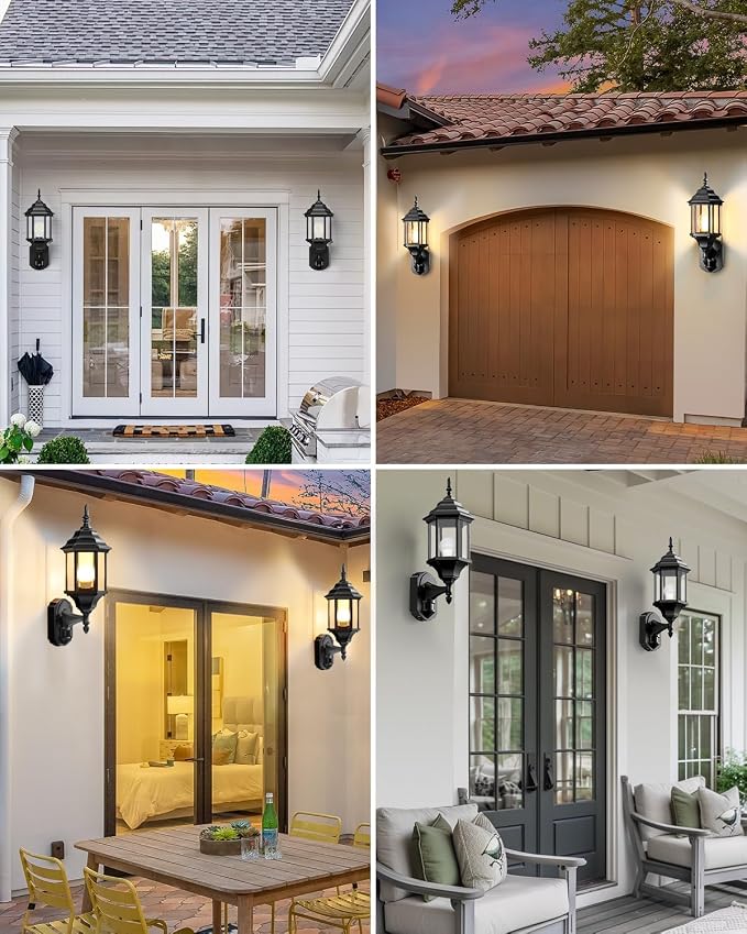 Redluck Motion Sensor Outdoor Wall Light Fixtures, 2 Pack Outdoor Wall Lamp | Dusk to Dawn, Anti-Rust, Waterproof Aluminum Frame, Tempered Glass & Classic Exterior Porch Lights for House Garage, Black