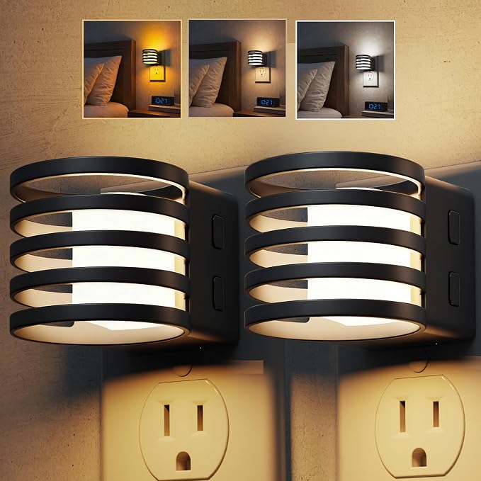 L LOHAS LED Night Light, 4 Pack 3CCT Night Lights Plug into Wall, Amber/3000K/5000K Adjustable Color Temperature Night-Lights, Dimmable Nightlight with Dusk to Dawn Sensor for Bedroom Hallway Bathroom