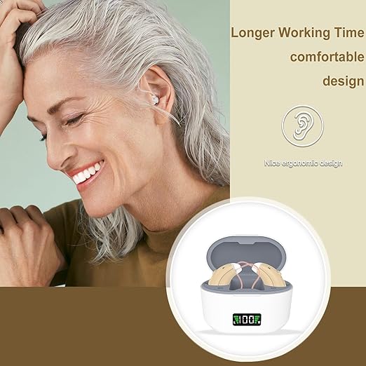 Rechargeable Hearing Aids for Seniors - Noise-Canceling Behind-the-Ear Amplifiers with Stepless Volume Control, Lightweight & Comfortable for Daily Use