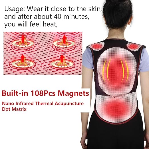 Seniors Self Heating Back Brace Physical Therapy 108pcs Magnets Full Back Lumbar Support Belt Pain Relief For Middle Elderly Men Women Posture Corrector (Color : Black, Size : M/Medium)