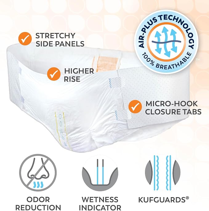 Tranquility Bariatric Disposable Briefs 3X-Large with HI-Rise High Waistline, Peach Mat Core & Secure Kufguard Technology for Skin Integrity, Latex-Free, 34oz Capacity, 32ct Case