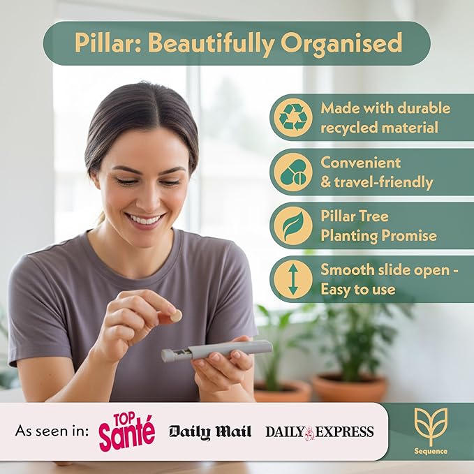Pillar - 7 Day Pill Box Organiser | BPA-Free Wheat Straw Pill Organiser | Beautiful Tablet Organiser for Travel and Home (Off White)