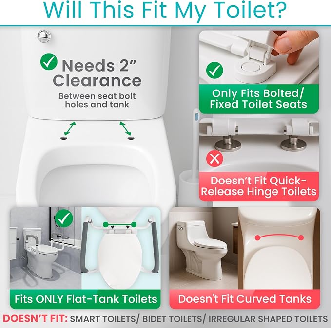 Vive Toilet Safety Rail - Adjustable Grab Bar - Compact Support Frame | Handrail for Bathroom Toilet Seat - Easy Installation for Handicap Senior Bariatrics, Elderly Balance - Padded Hand Armrest