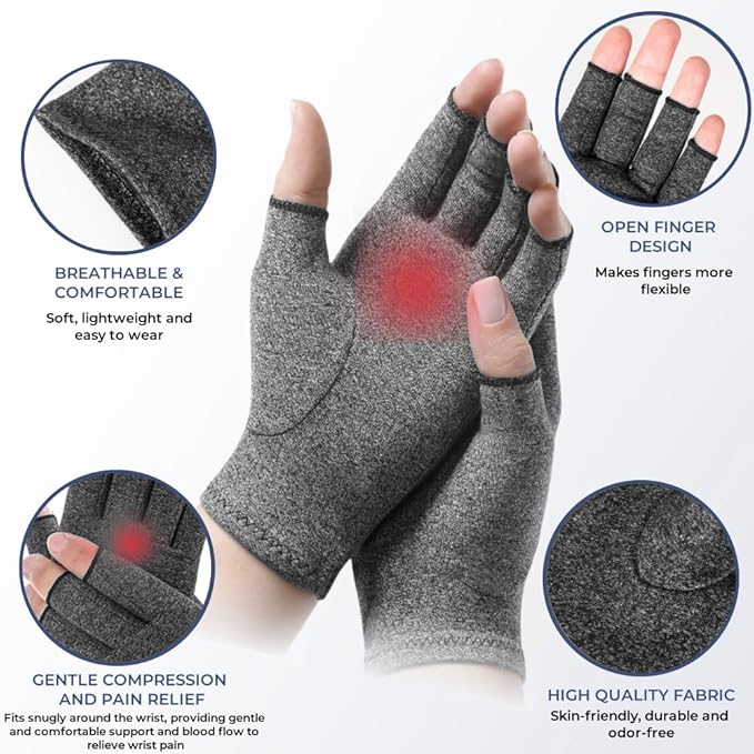 Arthritis Gloves for Women for Pain, Men and Women Fingerless Compression Wrap for Hand Pain and Osteoarthritis Compression Gloves Women,M,Grey