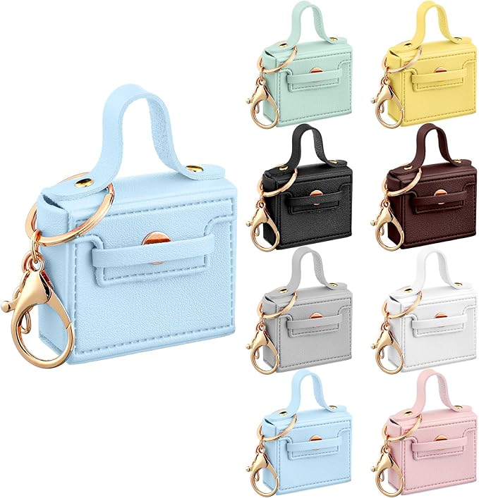 Liliaafar 8 Pcs Mini Backpack Keychain Mini Coin Purses for Women Cute PU Leather Makeup Bag with Keychain, Multi Pocket Card Holder Cable Organizer Giftable Zipper Pouch (Modern)
