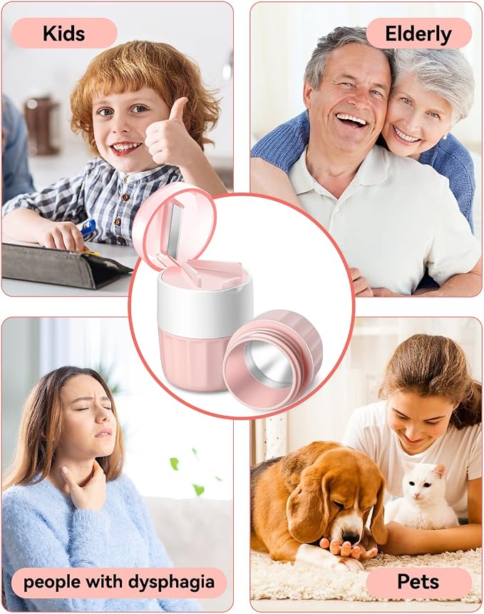 Pill Crusher Fine Powder - Cotatoc 3-in-1 Pill Crusher with Stainless Steel Grinding Pestle, Portable Pill Cutter and Crusher for Elderly and Pets (Pink)