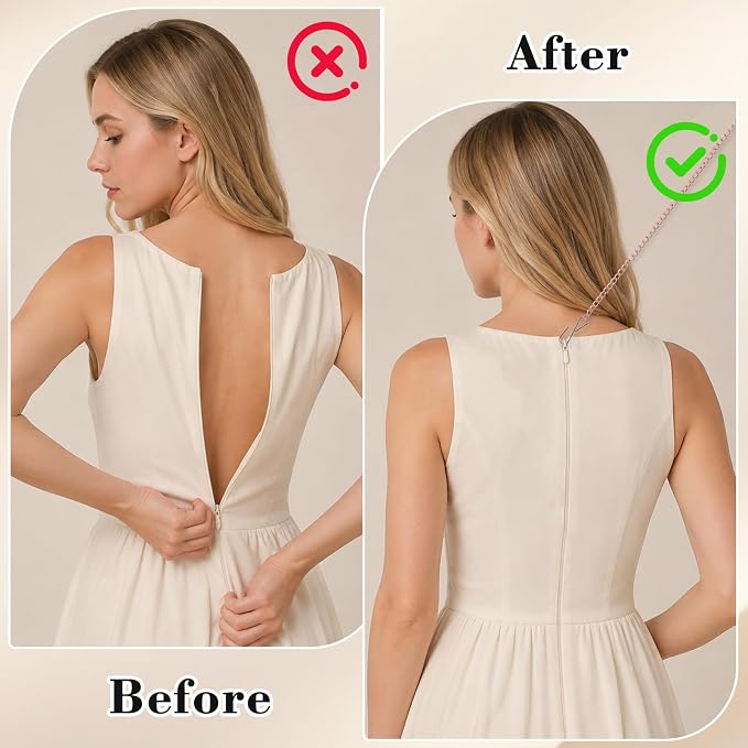Zipper Pull Helper, Zipper Helper Pull for Dresses Zip Aid for Zippers with Hook and Clip Zippers Aid for Almost All Long Dresses Zips Types Zipping Up Down Dress by Yourself (Rose Gold)