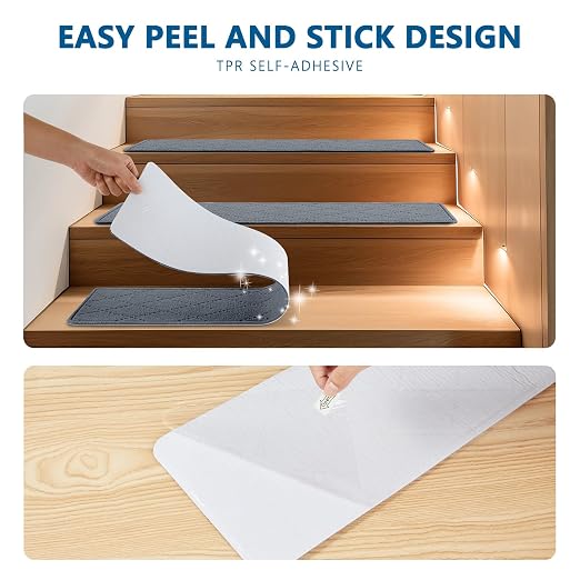 Stair Treads for Wooden Steps, 15 Pack 9" X 30" Non Slip Carpet Stair Treads Indoor with Reusable Adhesive for Elders and Dogs, Pet Friendly Polyester TPR Backing Stair Runner