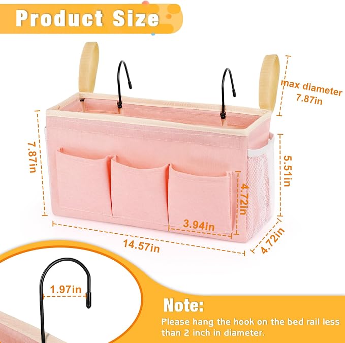 Lilithye Bedside Caddy, Bedside Storage Bag Hanging Organizer for Bunk Bed | Bed Caddy with Fixed Straps and Water Bottle Holder for Home, College Dorm, Bunk Bed, Hospital Bed and Crib Bed Rails