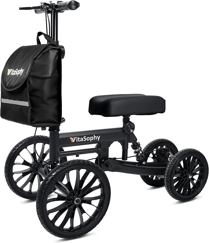 Knee Scooter with Disc Brake System, Steerable Knee Walker for Adults for Foot Surgery, Broken Ankle, Foldable Rover Scooter for Broken Foot Injured Leg Crutch