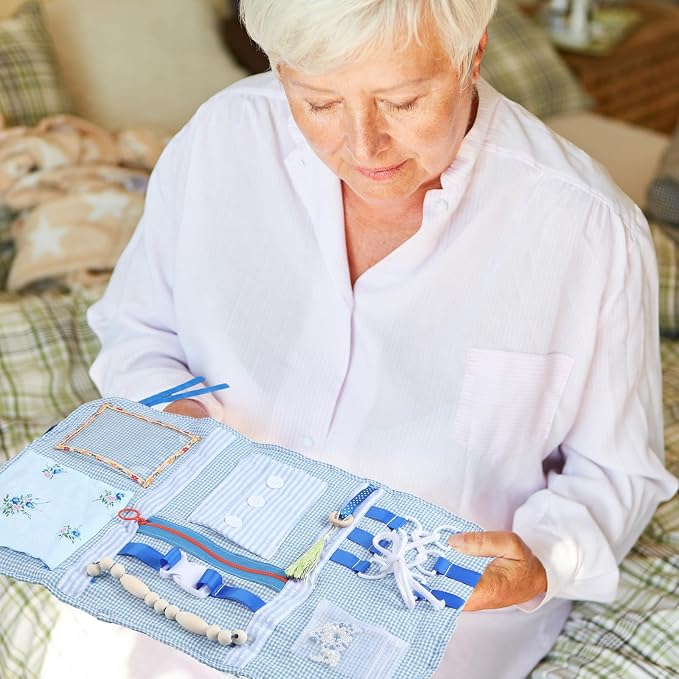 Preboun Fidget Blanket for Dementia Calming Comforting Dementia Activities Sensory Busy Blanket Gifts for Adults Seniors Elderly Alzheimers Autism, 20 x 12 Inches