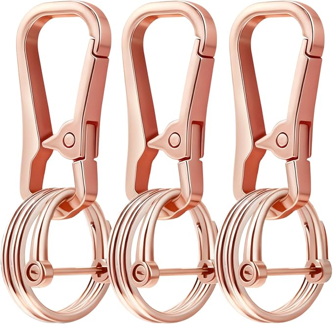 Metal Key Chain Carabiner Clip with Key Ring and D Ring | Heavy duty build, full accessory packs, quick release, multi purpose hook, belt loop holder, separate home and car fob sets