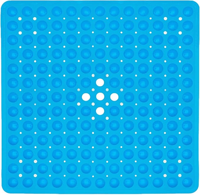 ENKOSI Non-Slip Square Shower Mat 21 x 21 inch – Anti-Slip PVC Bath Mat for Inside Shower Stalls – Durable Shower Floor Mat with Suction Cups and Drain Holes (21x21 Clear Blue)