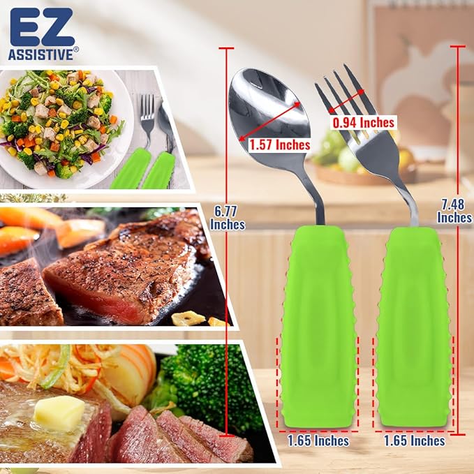 Adaptive Weighted Utensils Set – Spoon and Fork for Hand Tremors, Parkinson’s, Elderly, and Arthritis – Adaptive Eating Utensils for Weak Grip and Limited Mobility