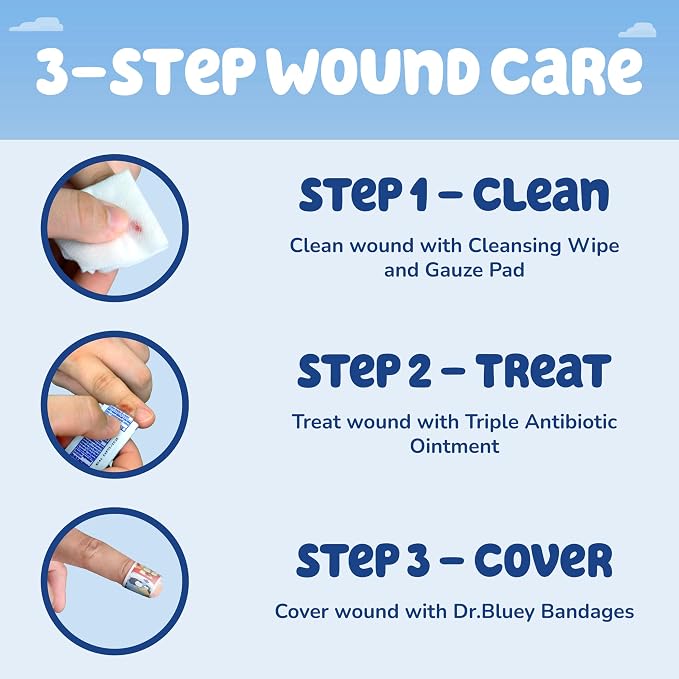 Dr. Bluey First Aid Kit, 30 Pieces | First Aid Kit for Kids & Adults, Travel-Friendly Compact for Home, Car, Camping, and Traveling