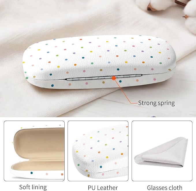 Glasses Case Hard Shell, Cute Sunglasses Case for Women Leather Protective Case for Eyeglass with Cleaning Cloth
