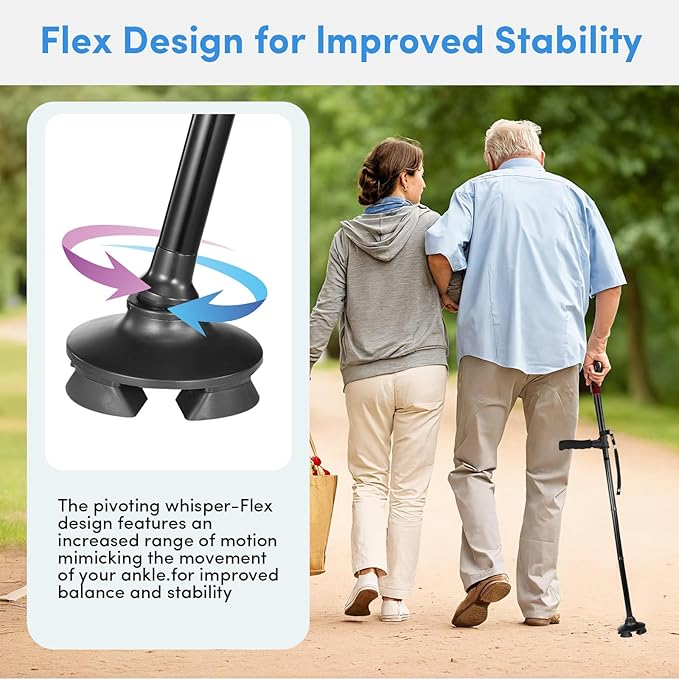 Walking Cane for Men & Women with Alarm, LED Light and Foldable Handle, Foldable, Adjustable, Lightweight, Free Self Standing Walking Cane for Seniors & Adults