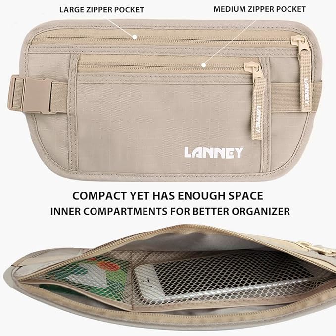Money Belt for Travel, Slim RFID Blocking Women and Men Hidden Travel Pouch Under Clothes, Passport Holder Protect Cash, Documents, Credit Card, Bonus 2 RFID Sleeves
