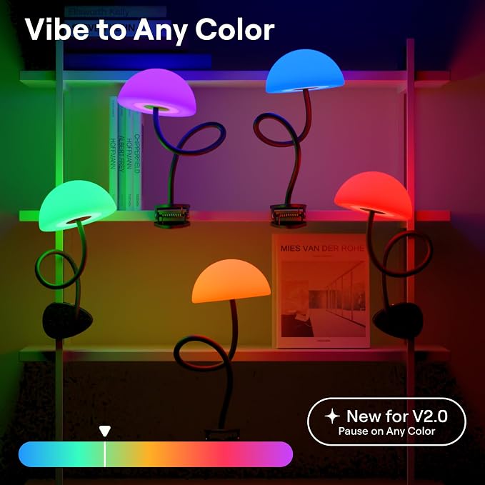 Shroommate Clip On Light for Dorm Room - 2.0 (Black) | Bed Headboard Lamp, Bedside Table Lamp Dorm, College Dorm Room Essentials, Night Light Kids Nursery, MultiColor LEDs
