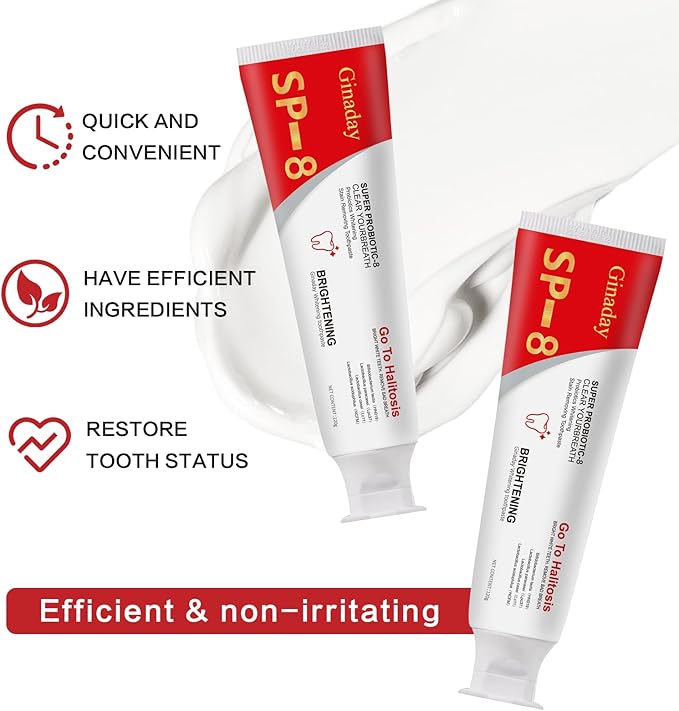 SP-8 Probiotic Ultra Whitening Toothpaste, Deep Cleaning Care Fresh Breath with Probiotic Oral Microbiot. (1 Pcs)