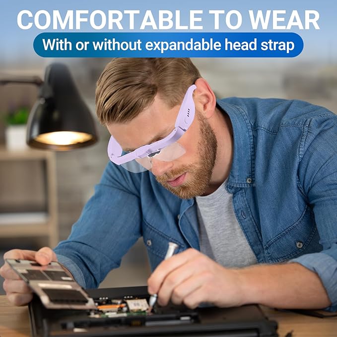 YOCTOSUN Headset Magnifier Glass with 3 LED Lights, Storage Case, Head Strap and 5 Detachable Lenses 0.75X,1.25X,2.0X,3.0X 4.0X, Magnifying Glasses for Close Work, Jewelry, Hobby, Crafts
