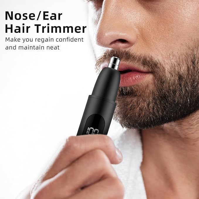 Smity Nose Hair Trimmer, Rechargeable Cordless Painless Ear Eyebrow Trimming Tool Dual Edge Blades Razor Easy Cleansing with LED Light for Man Woman