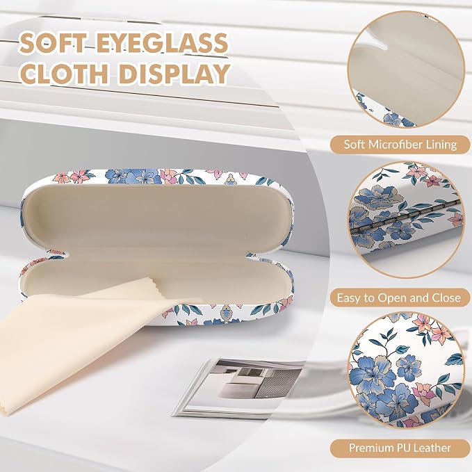 Glasses Case Hard Shell,Portable Protective Eyeglasses Case, Eyeglass Holder Box with Cleaning Cloth, for men women