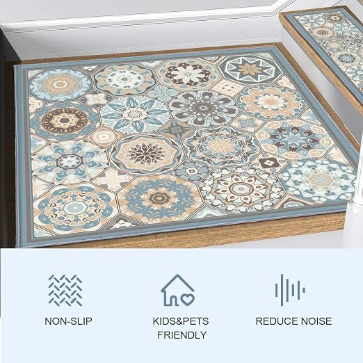 Stair Carpet Treads 1PCS, 30"X30" Indoor Safety Stair Treads for Wooden Steps, Non Slip Silent Stair Carpet, Pet-Friendly Stair Decoration Carpet, Blue