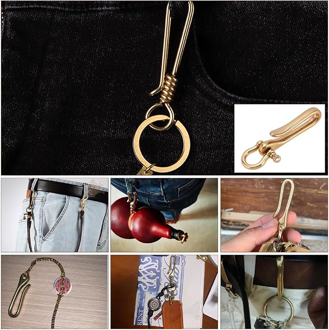 PH PandaHall Fish Hook Keychain, Brass Key Ring Golden Solid U Shape Key Hook Belt Keyring Pocket Clip with Key Shackle Heavy Duty Car keychain for Men Women Wallet Chain Purse Accessory