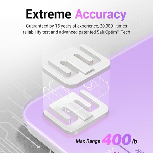 Ovutek Bathroom Scale for Body Weight, Highly Accurate Digital Weighing Machine for People, Upgraded Batteries Included, Compact Size, LED Display, High Standards Sturdy Tempered Glass, 400lb (Purple)